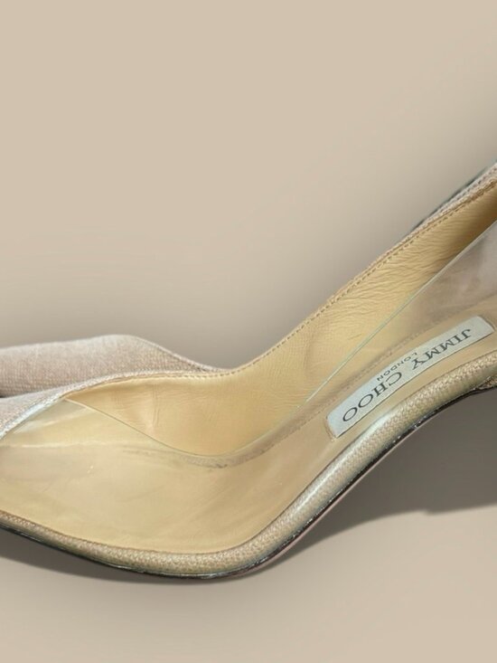 Jimmy Choo Cass 95 Linen & Vinyl Pump Heel - Picture 4 of 9